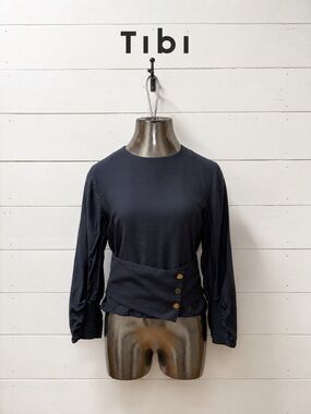 TIBI Black Long Sleeve Wrap Waist Blouse Size 6